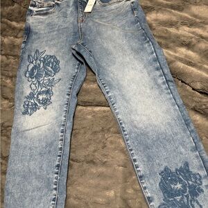 Lane Bryant Blue Floral Embroidered Jeans
